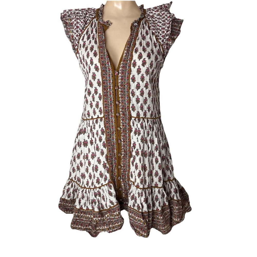 VERONICA BEARD Amoura Button Front Floral Tiered Minidress Size 8